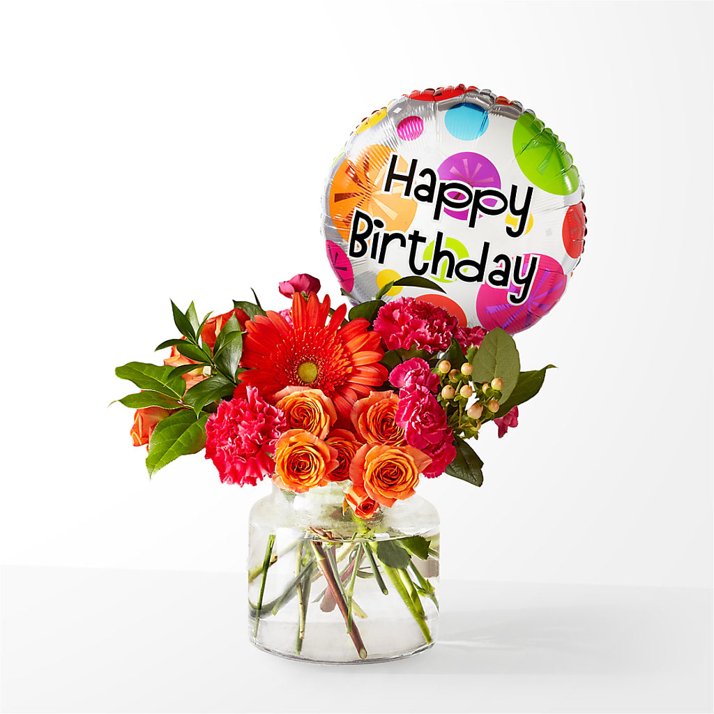 Fiesta Bouquet with Birthday Balloon – Creative Designs, Wilmington NC